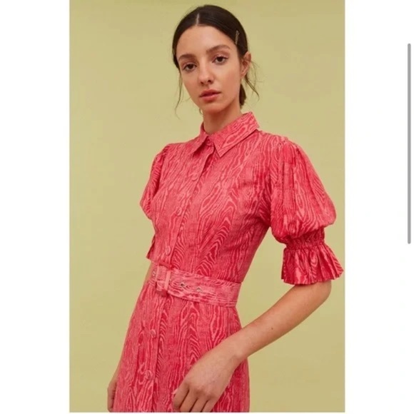 C/MEO Early On Midi Dress Pink Woodgrain Balloon Puff Sleeve Button (D2) - Picture 9 of 13